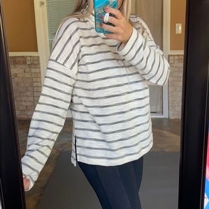 J. Crew Striped Mock Neck Pullover  (Black/White)